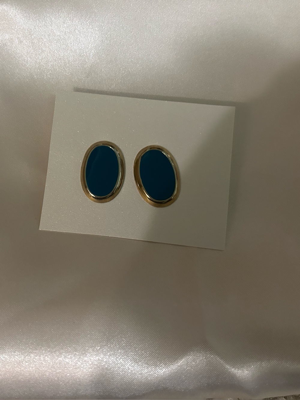 Oval Turquoise Earrings with Gold Border